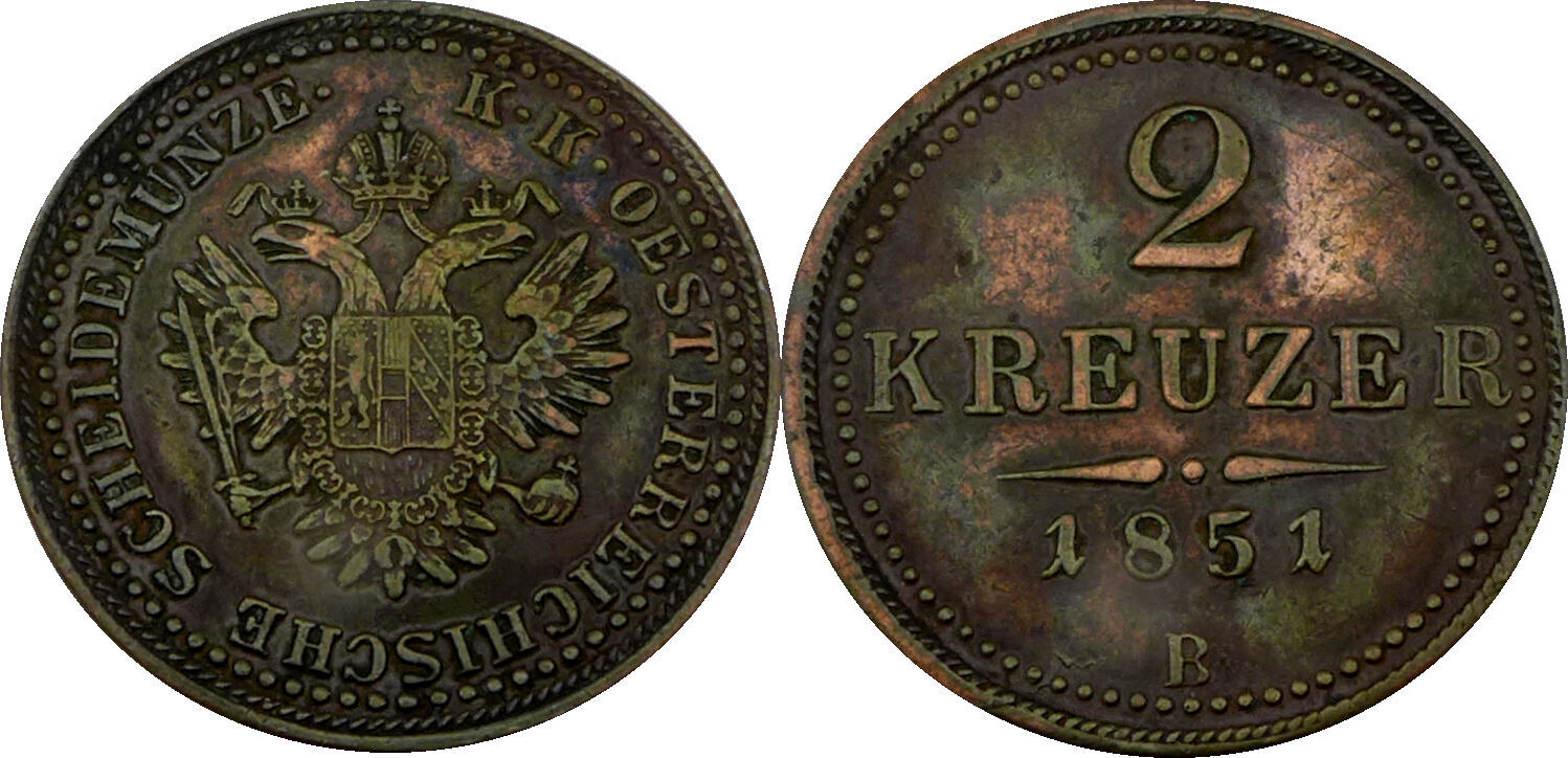 Österreich 2 Kreuzer 1851 B Franz Joseph I. (1848-1918) Vzgl | MA-Shops