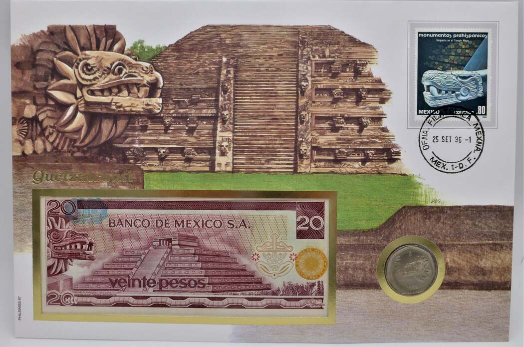 Mexiko 20 Pesos + 5 Pesos 1977 + 1982 Quetzalcoatl - Der gefiederte ...