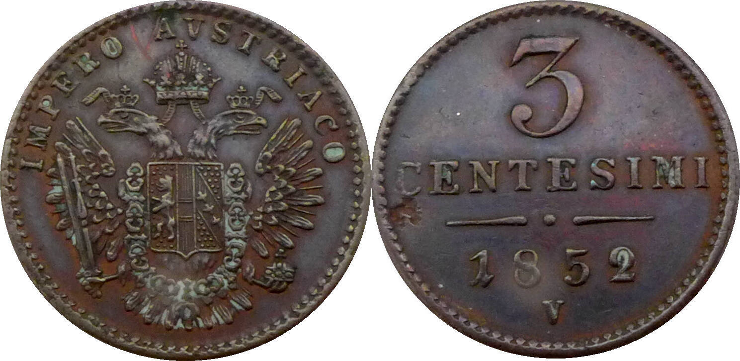 Italien Lombardei & 3 Centesimi 1852 V IMPERO AVSTRIACO