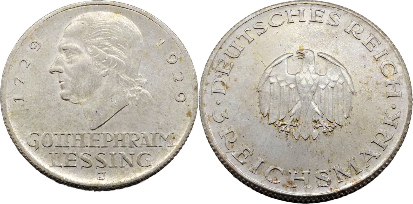 Weimarer Republik 3 Reichsmark 1929 J 200. Geburtstag von Gotthold ...