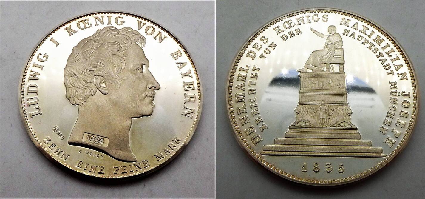 10 Feine Mark 1984 / (1835) Ludwig I König Von Bayern / Nachprägung ...