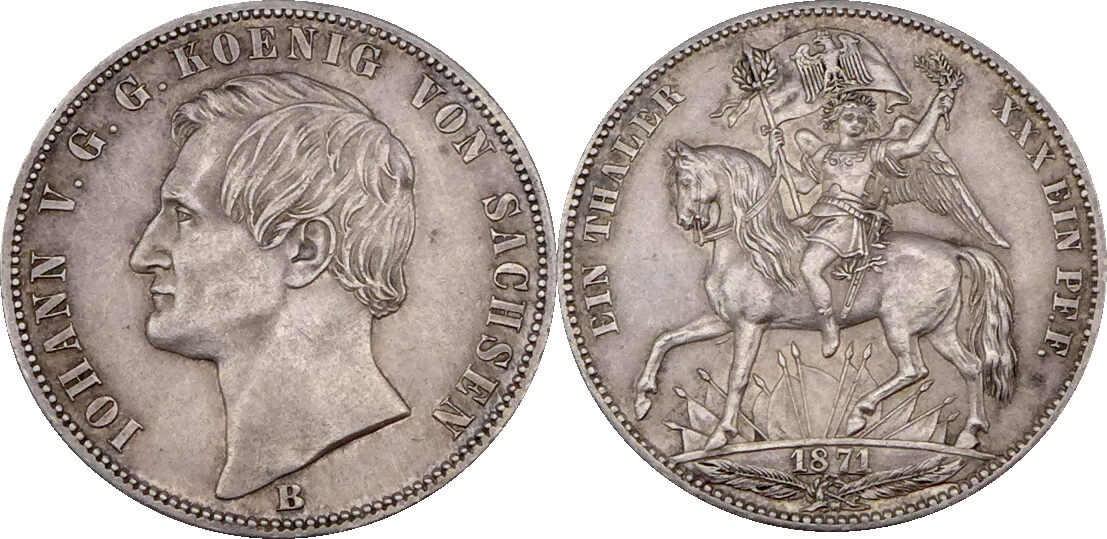 Sachsen / Altdeutschland Siegestaler 1871 B Johann (1854-1873) - König ...