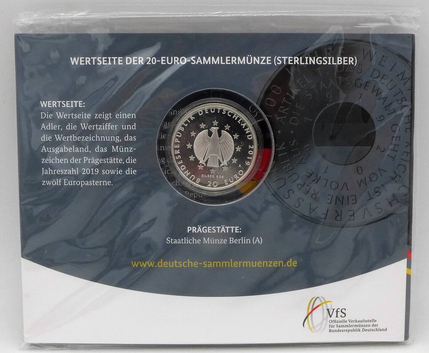Bundesrepublik Deutschland BRD 20 Euro 2019 A 100 Jahre Weimarer bundesrepublik-deutschland-brd-20-euro-2019-a-100-jahre-weimarer