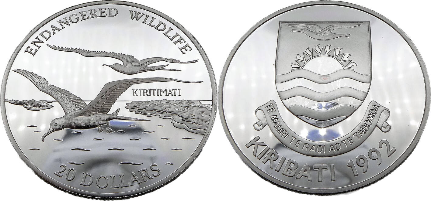 Kiribati 20 Dollar 1992 Bedrohte Tierwelt Großer Albatros Polierte