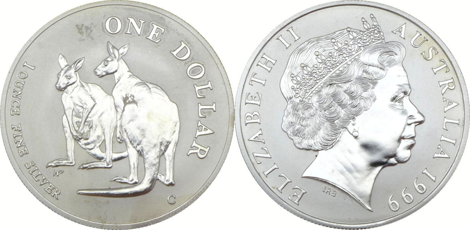 Australien 1 Dollar 1999 Känguru Silver Kangaroo One Dollar 1 Ounce Fine Silver 1 Y2K