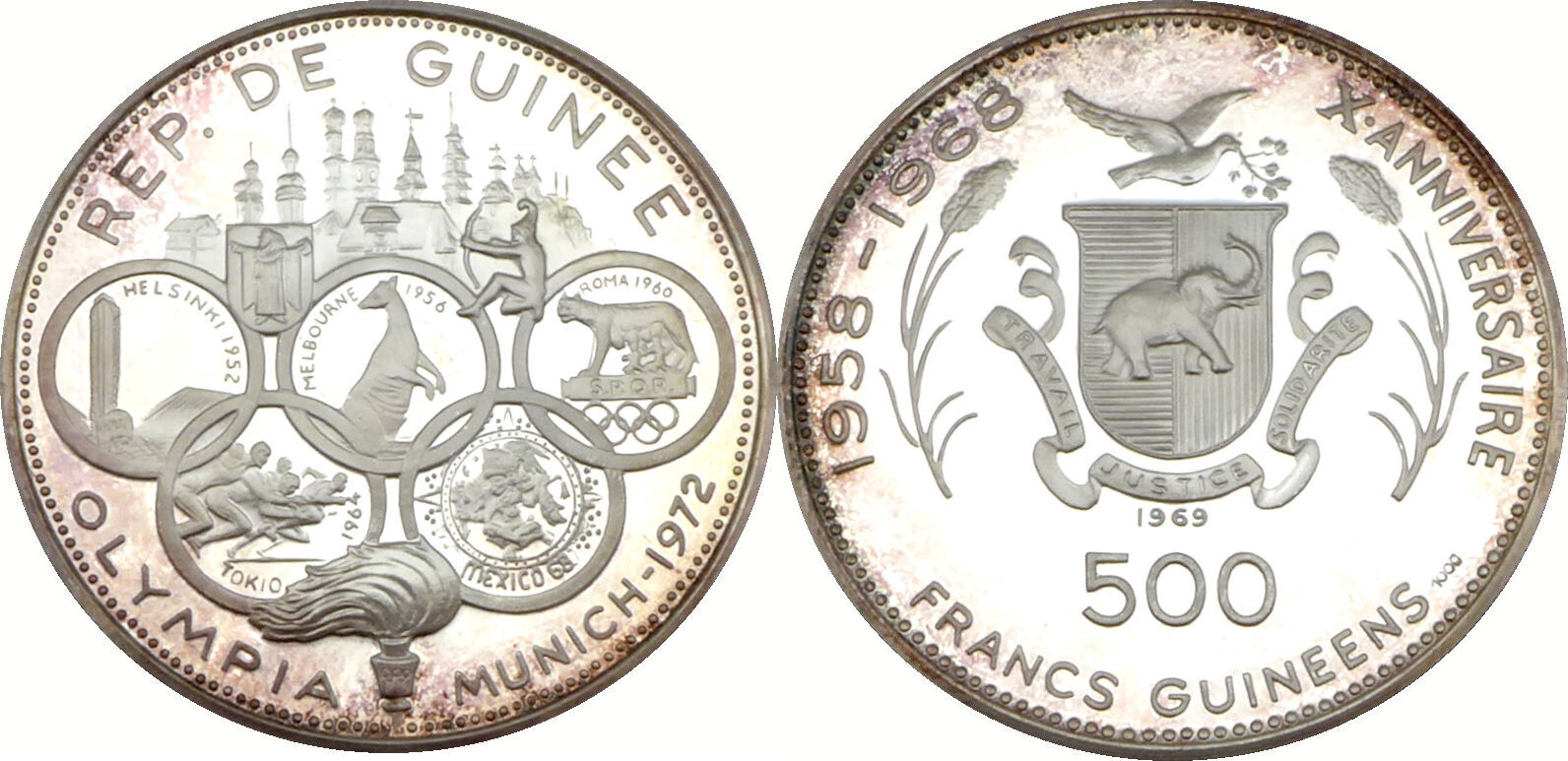Guinea 500 Francs Guineens 1969 XX. Olympische Sommerspiele in München