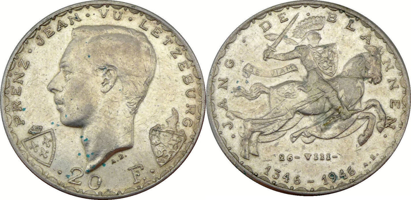 Luxemburg 20 Francs 1946 Charlotte (19161964) Prenz Jean Schlacht