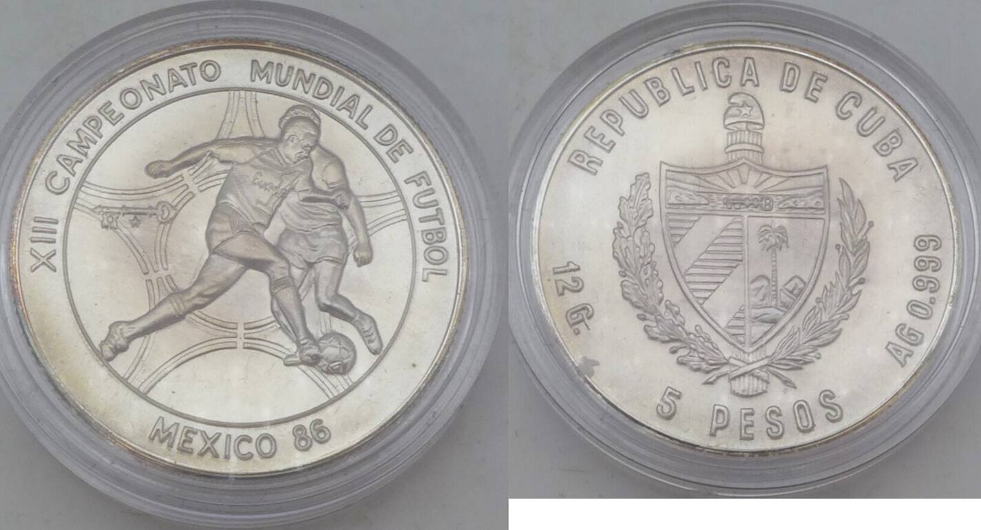 Kuba 5 Pesos XIII Campeonato Mundial de Futbol Mexico 86 FußballWM