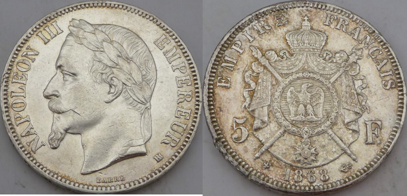 Frankreich 5 Francs 1868 BB Napoleon III. (18521870) Empereur