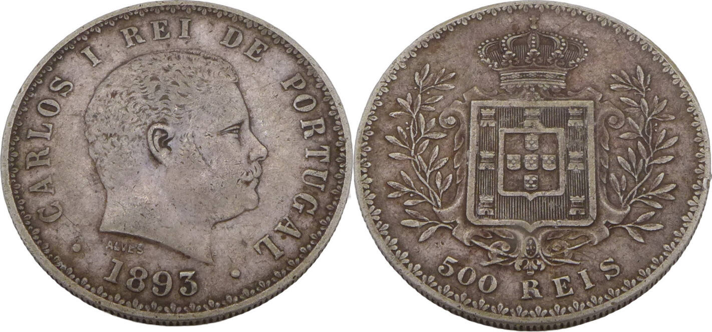 PortugiesischIndien 500 Reis 1893 ss, mit Patina