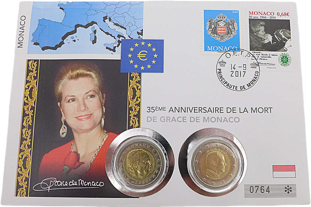 Fürstin Gracia Patricia Von Monaco 2 Euro 2x 2 Euro 2002 / 2017 35. Todestag der Fürstin Gracia Patricia von