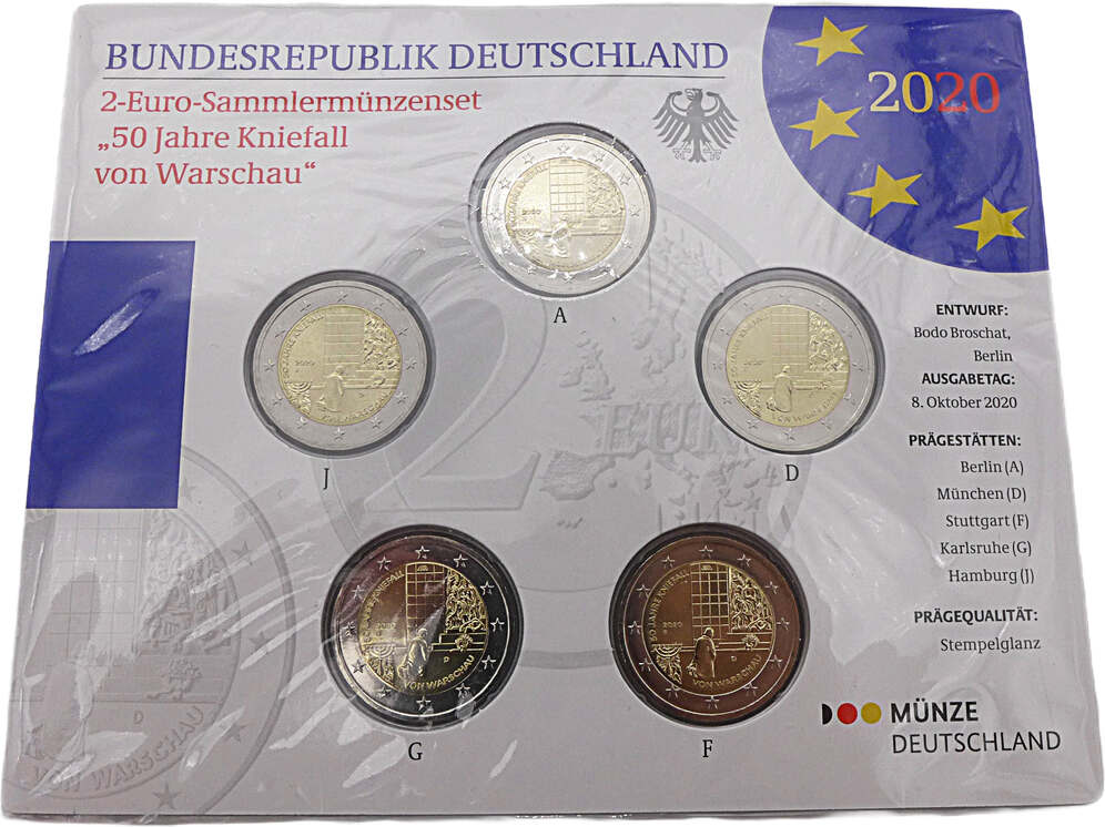 Bundesrepublik Deutschland / BRD 5x 2 Euro 2020 BRD,50 Jahre Kniefall