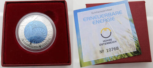 Österreich 25 Euro 2010 25€ - Erneuerbare Energie - Niob Stgl,Handgehoben,OVP