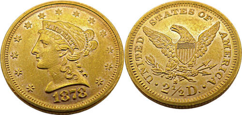 Vereinigte Staaten / USA 2 1/2 Dollar 1878 S,selten! Liberty / Golden Eagle, 2,5 Dollar 1878 S, RAR!