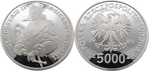 Polen 5000 Zloty 1989 Wladyslaw Jagiello, Polnischer König Polierte Platte (PP),Proof