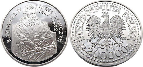 Polen 200000 Zloty 1993 Kazimierz IV Jagielonczyk, Polnischer König Polierte Platte (PP),Proof