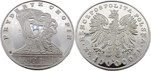 Polen 100000 Zloty 1990 Friderik Chopin Polierte Platte (PP),Proof