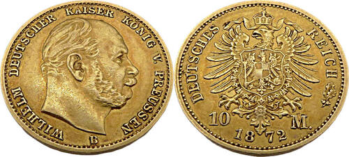 Kaiserreich Preußen 10 Mark 1872 B Wilhelm I. Jäger 242 ss/vzgl