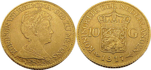 Niederlande 10 Gulden 1917 f.Stgl