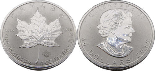 Kanada 50 Dollar / 1 Oz 2016 Maple Leaf 1 Unze Platin Stempelglanz