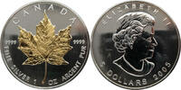 Kanada 5 Dollars Maple Leaf - 1 Oz Ag - Elizabeth II - Gold Applikation -
