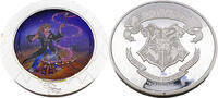 Harry Potter Medaille, Hermine am zaubern, versilbert mit Farbapplikation -
