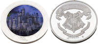 Harry Potter Medaille, Hogwarts, versilbert mit Farbapplikation -