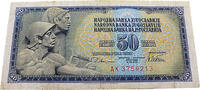 Jugoslawien 50 Dinara Relief von Ivan Meštrović am Parlamentsgebäude in Belgrad -