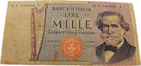 Italien 1000 Lire Arpa Estense links in der Mitte, Giuseppe Verdi rechts -