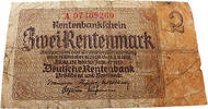 Weimarer Republik 2 Rentenmark Standard-Banknote, Rentenmark -