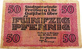 Weimarer Republik 50 Pfennig Regionale Banknote, Stadtgemeinde Freiburg Gutschein für 50 Pfennig -