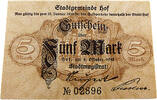 Weimarer Republik 5 Mark Notgeld, Stadtgemeinde Hof an der Saale (Freistaat Bayern) -
