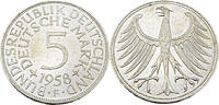 Bundesrepublik Deutschland / BRD 5 Deutsche Mark BRD 5,-DM, J.387 1958 F -