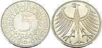 Bundesrepublik Deutschland / BRD 5 Deutsche Mark BRD 5,-DM, J.387 1960 D -