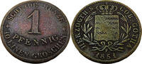 1 Pfennig 1851 F Sachsen-Coburg-Gotha Standardumlaufmünze - 1 Pfennig Ernest II gutes SS, Kupferpatina