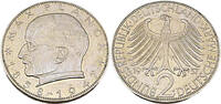 2 Deutsche Mark 1957 J Bundesrepublik Deutschland / BRD Max Planck fast Stempelglanz
