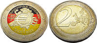 Bundesrepublik Deutschland / BRD 2 Euro Serie: 10 Jahre Euro - 10 Jahre Euro-Bargeld koloriert mit Deutschland Flagge -