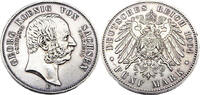 Kaiserreich Sachsen 5 Mark 1904 E Auf den Tod des Königs Georg von Sachsen,J.133 Vzgl/stgl, leichte 