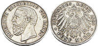 Kaiserreich Baden 5 Mark Friedrich I.J.29 1899 G -