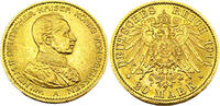 Kaiserreich Preußen 20 Mark Wilhelm II. Deutscher Kaiser König von Preussen, J.253,1914 A Vzgl,leich
