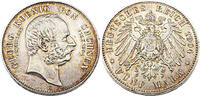 Kaiserreich Sachsen 5 Mark 1904 E Auf den Tod des Königs Georg von Sachsen,J.133 fast Stempelglanz, hübsche Patina
