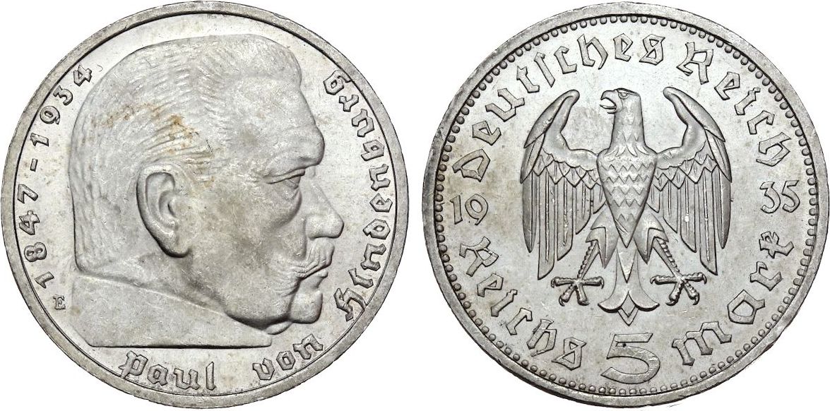 Deutsches Reich 5 Mark 1935 E