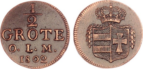 Oldenburg 1/2 Grote 1802 Peter Friedrich Wilhelm 17851823 vz, zap