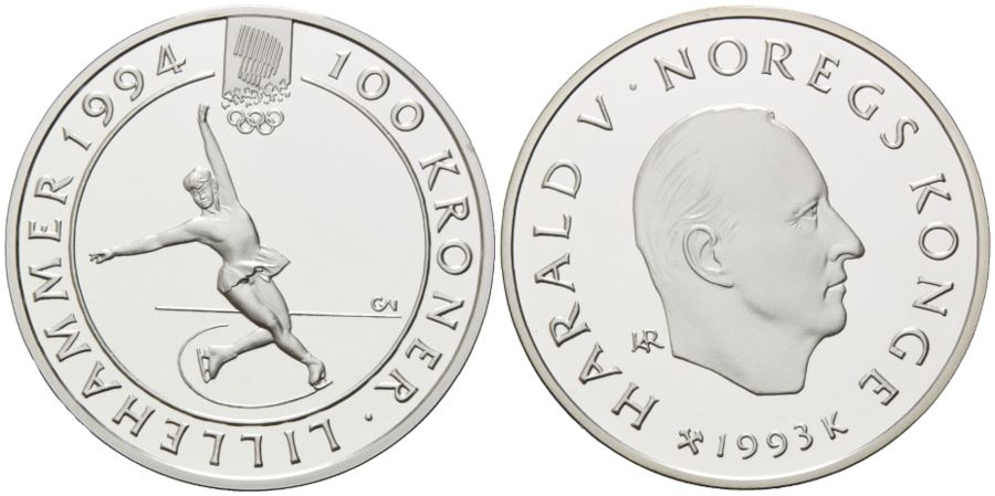 100 Kronen 1993 Norwegen Olympische Spiele In Lillehammer 1994 Eiskunstlauf Pp Ma Shops