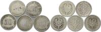 Kaiserreich, 50 Pfennig 1875 (2x), 1876 (2x) und 1877 Kleinmünzen,