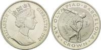 Gibraltar, 1 Crown Olympiade Barcelona 1992 - Diskuswerfer vor antikem Diskus des Exdidas,