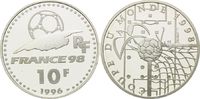 Frankreich, 10 Francs Fußball WM 98 Frankreich - Ball zerreißt Tornetz, Logo der Spiele,