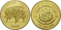 Liberia, 500 Dollars Olympische Spiele in Sydney 2000 - Drei Sportler vor Opernhaus,