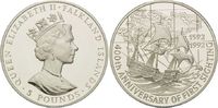 Falkland Inseln, 5 Pfund 400. Jahrestag der Entdeckung, H.M.S. Desire vor Inselkarte, Bild