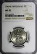 2 Francs Switzerland Copper-Nickel 1969 B  NGC MS65 KM# 21a.1 (054)